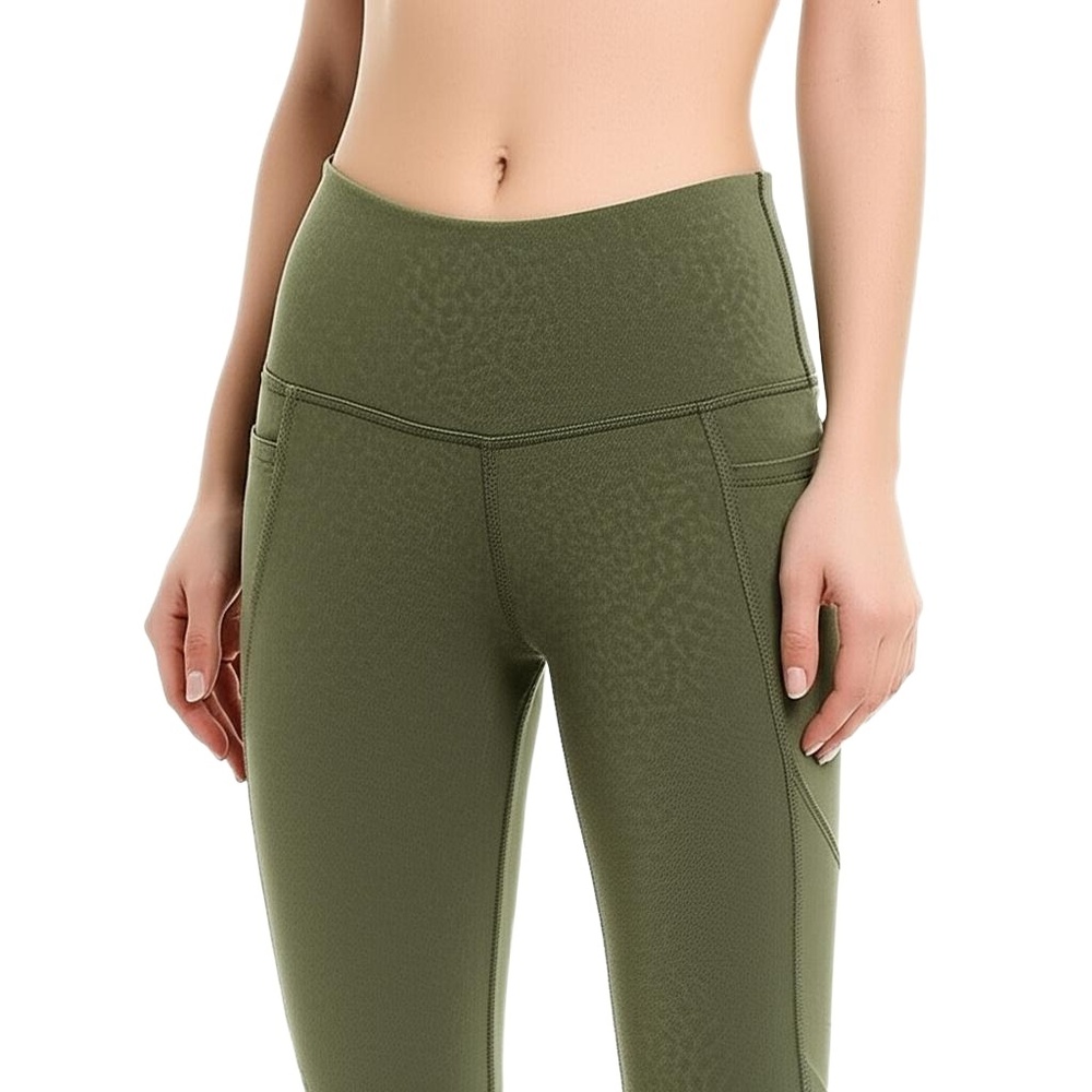 OLD NAVY Leggings Womens Size M Olive Green Capri High-Waisted Pockets Patterned